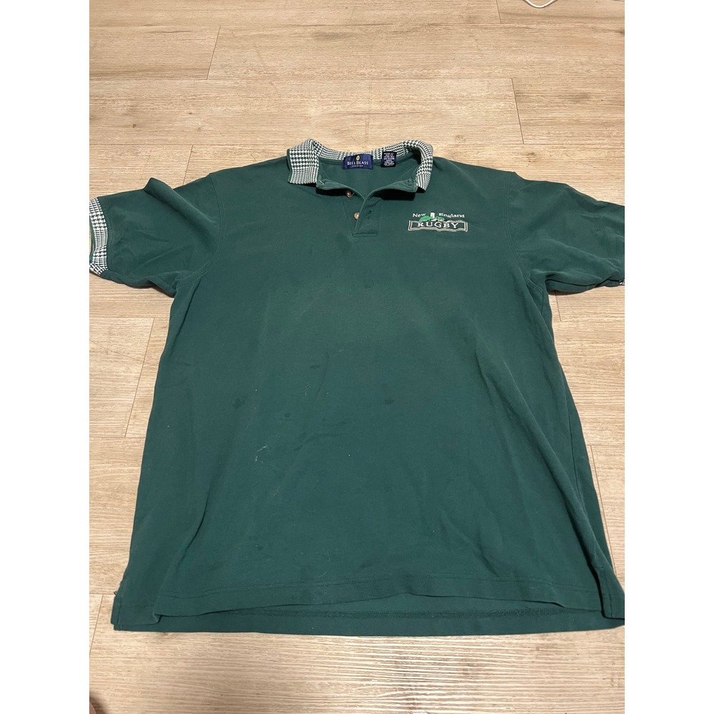 Bill Blass Mens XL Polo Shirt Green New England Rugby Houndstooth Vtg GAA Boston